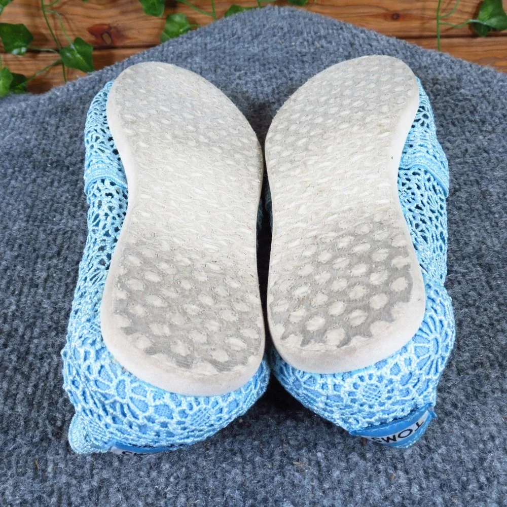 Toms Classics Crochet Women Flat Sz 6.5 Casual‎ Summer Slip-On Light Blue Fabric
